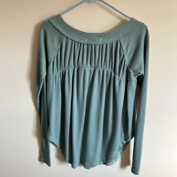 Free People We the Free Waffle Knit Henley Green Long Sleeve Size X-Small - Picture 5 of 16